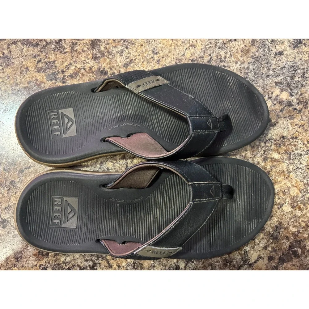 Reef Santa Ana Mens Flip Flop Sandals Black Brown Size 9 Thong Comfort Beach